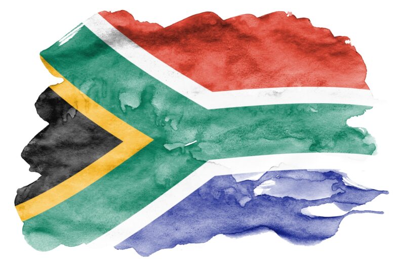 South Africa flag is depicted in liquid watercolor style isolated on white background