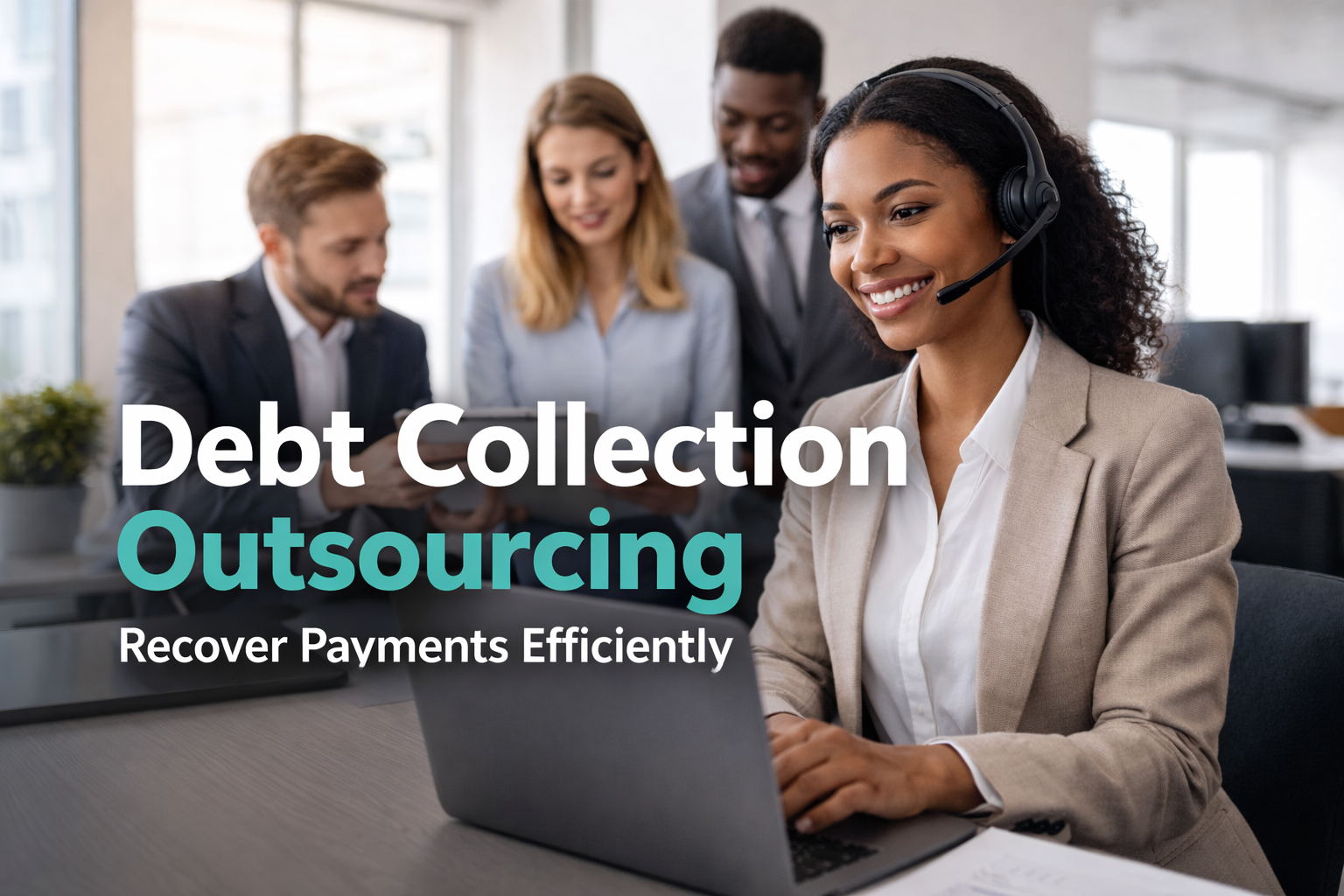 Debt collection outsourcing team at Afrishore BPO handling customer accounts efficiently in a modern office.