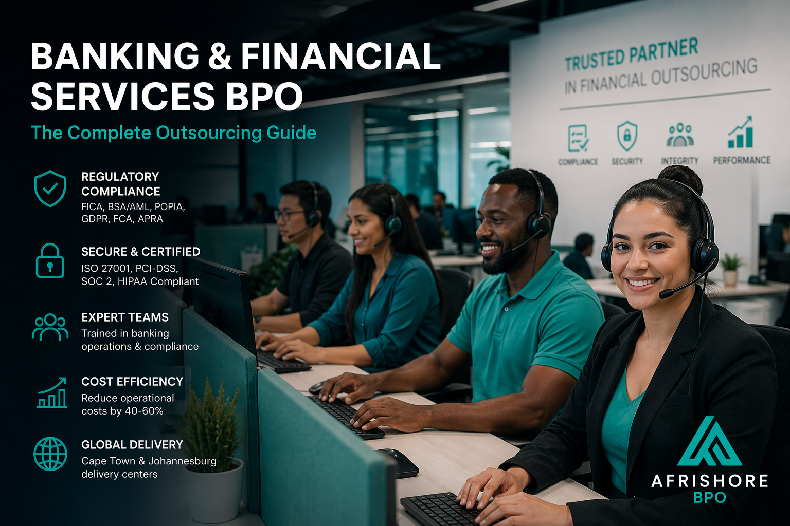 Banking and financial services BPO compliance team reviewing documentation at Afrishore BPO South Africa