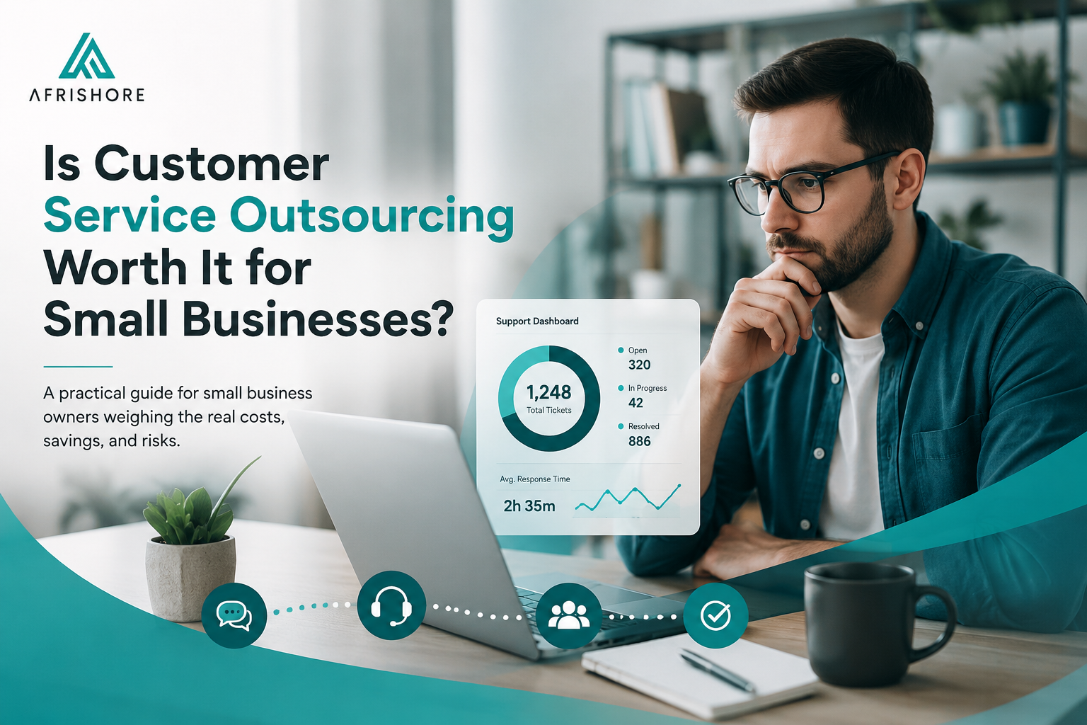 Small business owner weighing customer service outsourcing options against an in-house support team