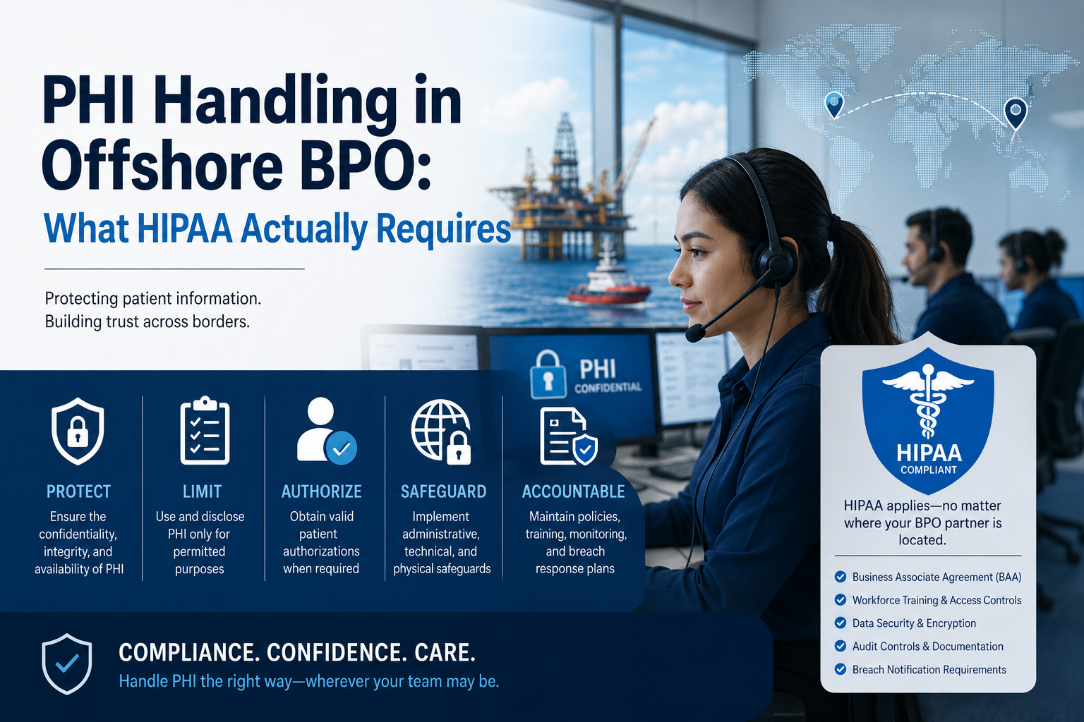 HIPAA compliance documentation and secure healthcare data handling in a South African BPO office environment