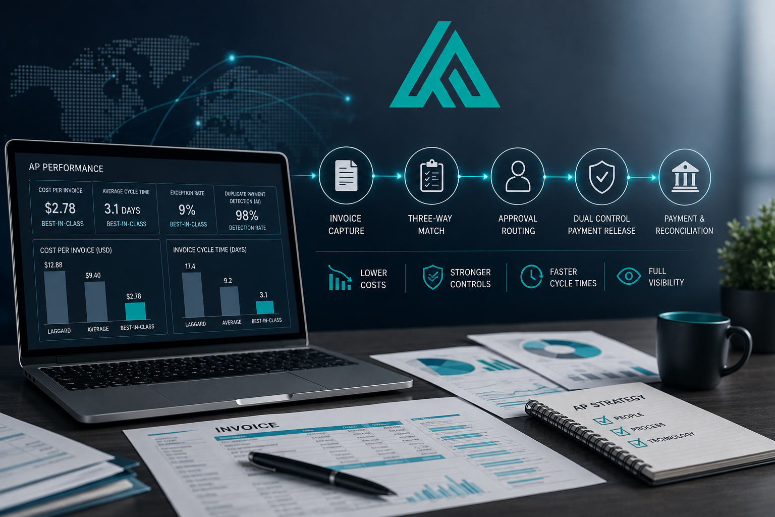 Accounts payable specialist processing supplier invoices and three-way matches on a finance workstation