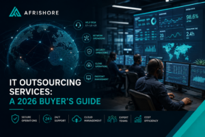IT operations engineer monitoring network and infrastructure dashboards across multiple screens in a managed services operations center