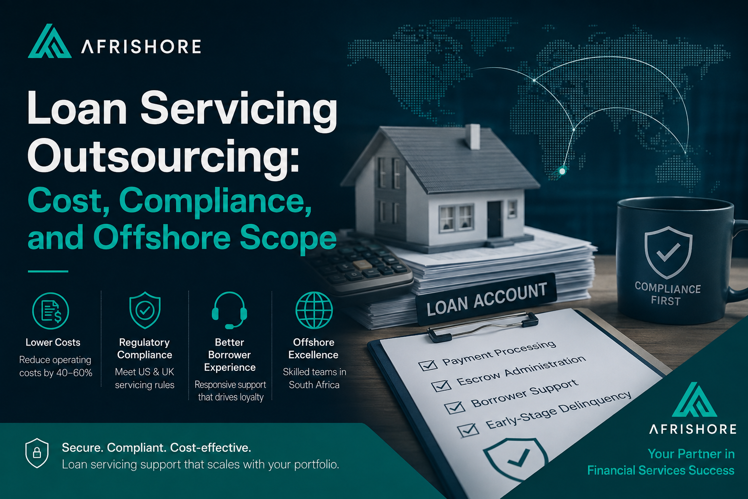 Loan servicing operations team processing borrower payments and escrow documents at a call center workstation