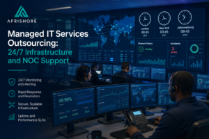 Network operations center analysts monitoring infrastructure uptime and security alerts on a wall of live dashboards