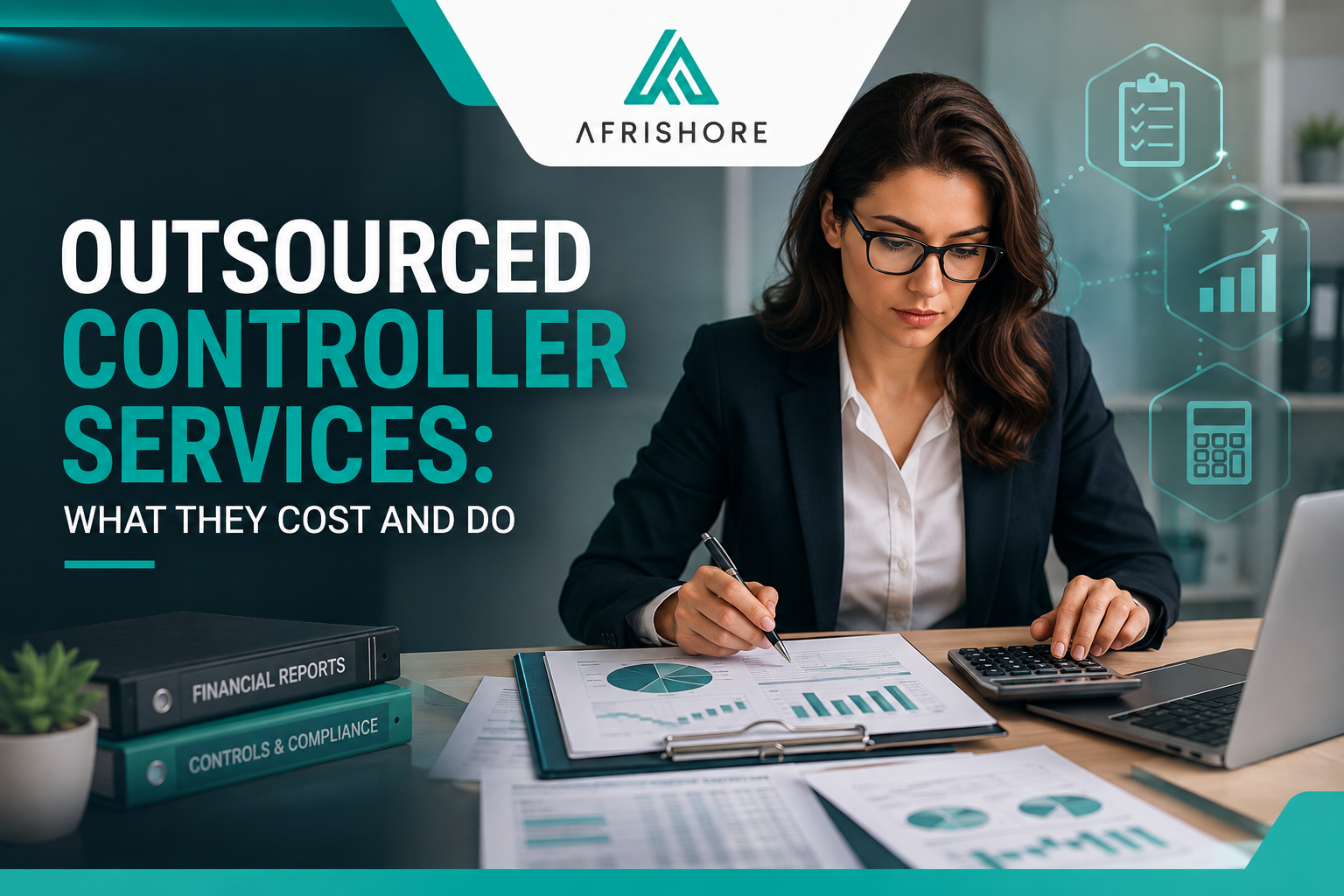 Outsourced financial controller reviewing a month-end close checklist and reconciled financial statements on a laptop